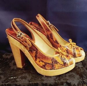 Michael Kors Brown Snakeskin Platform Sandals